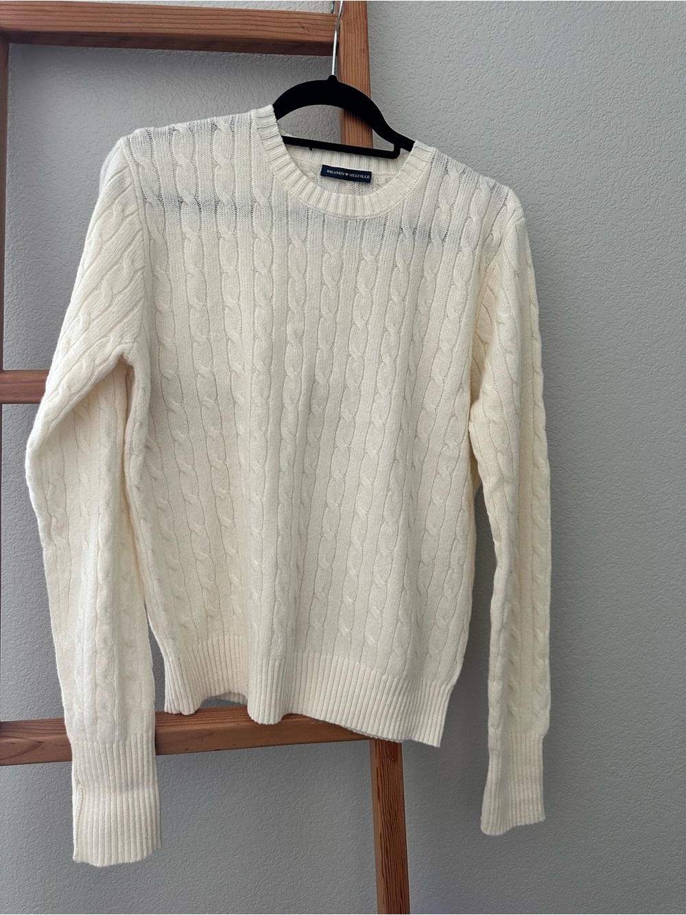 Brandy Melville Cream Cable-Knit Crewneck Sweater